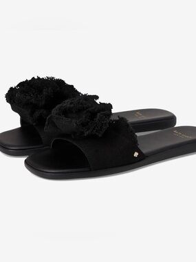kate spade Black Floral Fabric Bow Slide Sandals